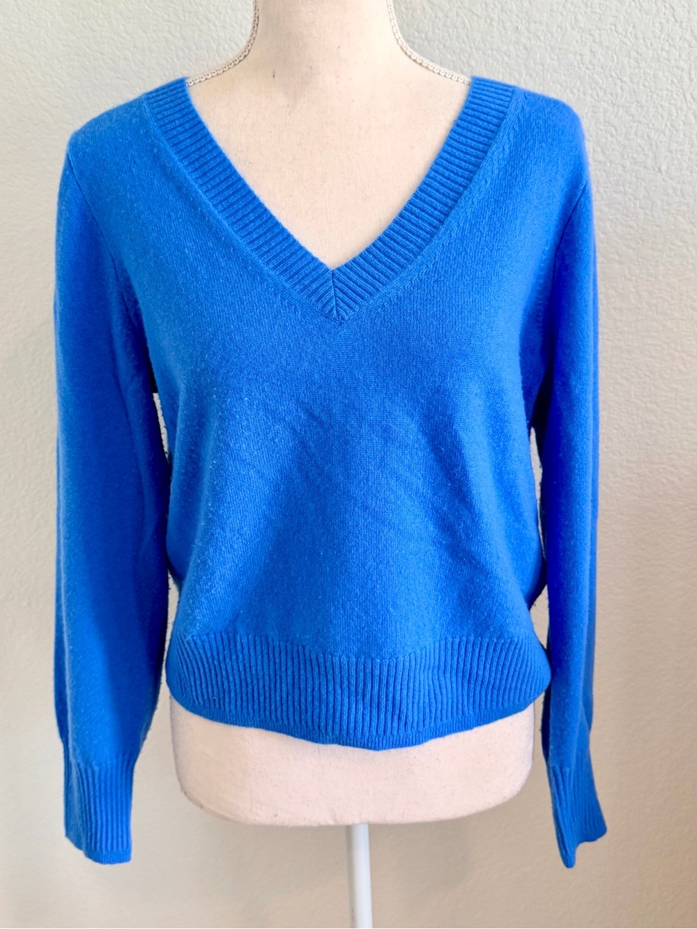 J. Crew Bright Blue Cashmere V-Neck Sweater